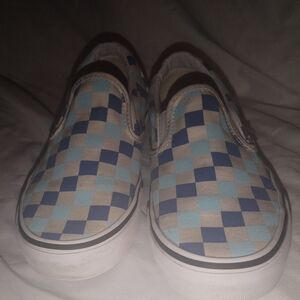 S8 Vans Blue and Cream Checkered Slip-On Sneakers